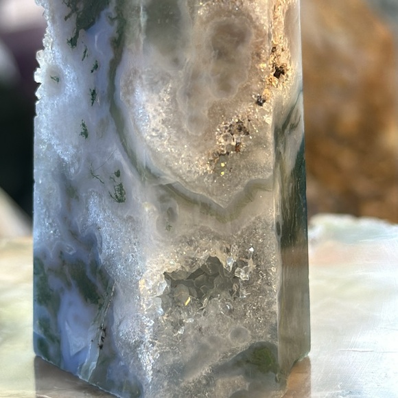 Moss Agate Crystal Point With Druzy! - Picture 8 of 11